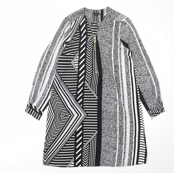 River Island Womens Black Geometric Polyester A-Line Size 10 V-Neck Pullover - Zip