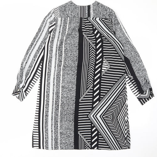 River Island Womens Black Geometric Polyester A-Line Size 10 V-Neck Pullover - Zip