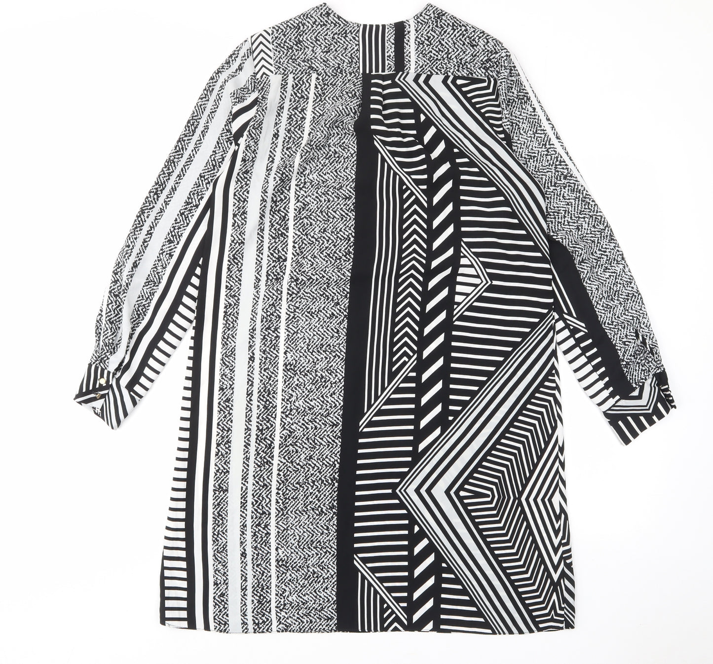 River Island Womens Black Geometric Polyester A-Line Size 10 V-Neck Pullover - Zip