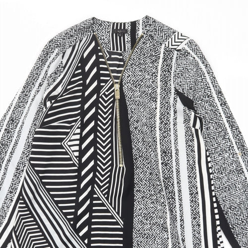 River Island Womens Black Geometric Polyester A-Line Size 10 V-Neck Pullover - Zip