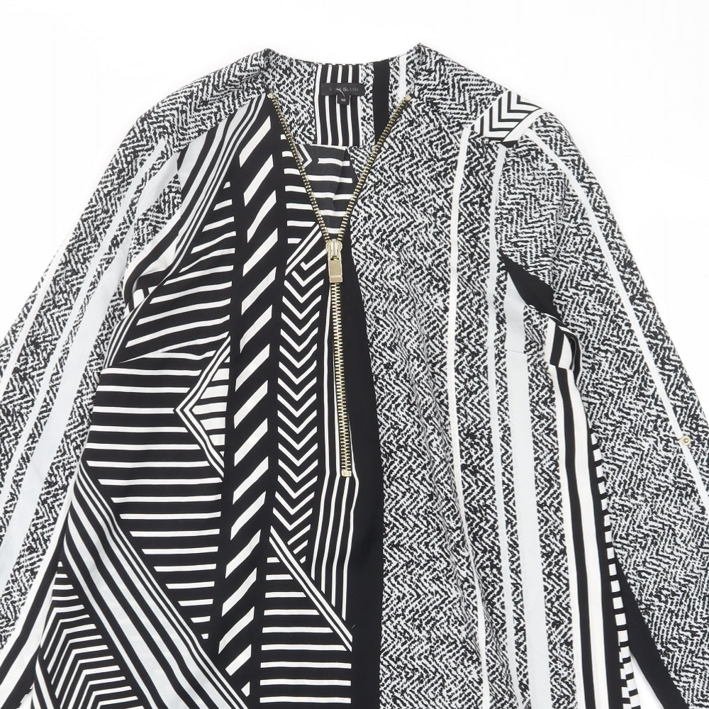 River Island Womens Black Geometric Polyester A-Line Size 10 V-Neck Pullover - Zip