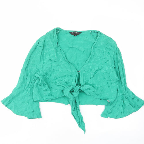 Miss Selfridge Womens Green Floral Viscose Cropped Blouse Size 10 V-Neck - Tie, Frill