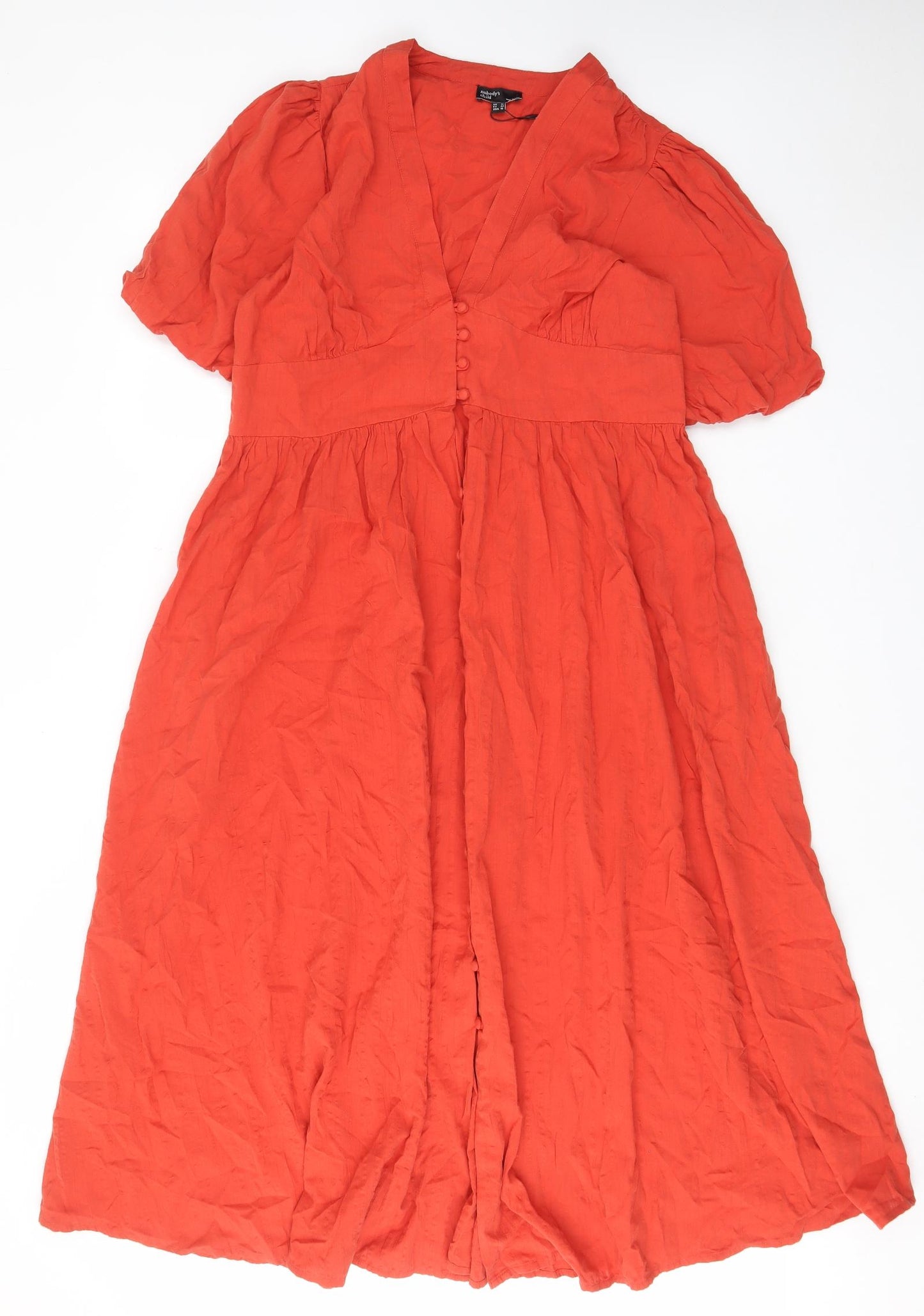 Nobody's Child Womens Orange Cotton A-Line Size 14 V-Neck Button - Slit, Pleated