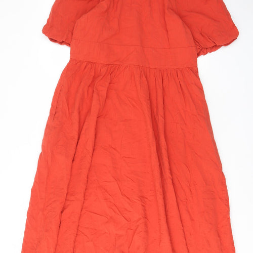 Nobody's Child Womens Orange Cotton A-Line Size 14 V-Neck Button - Slit, Pleated