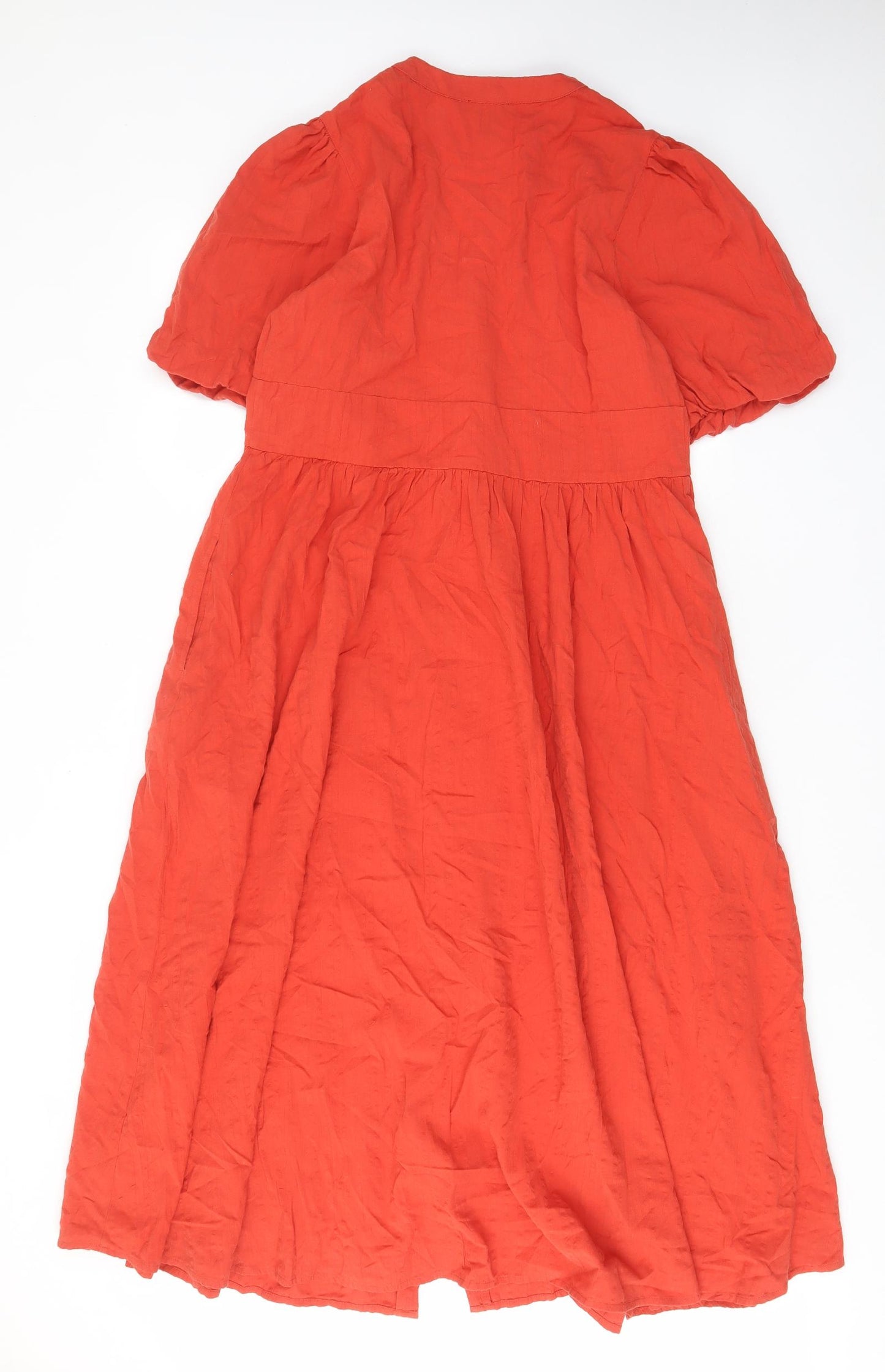 Nobody's Child Womens Orange Cotton A-Line Size 14 V-Neck Button - Slit, Pleated