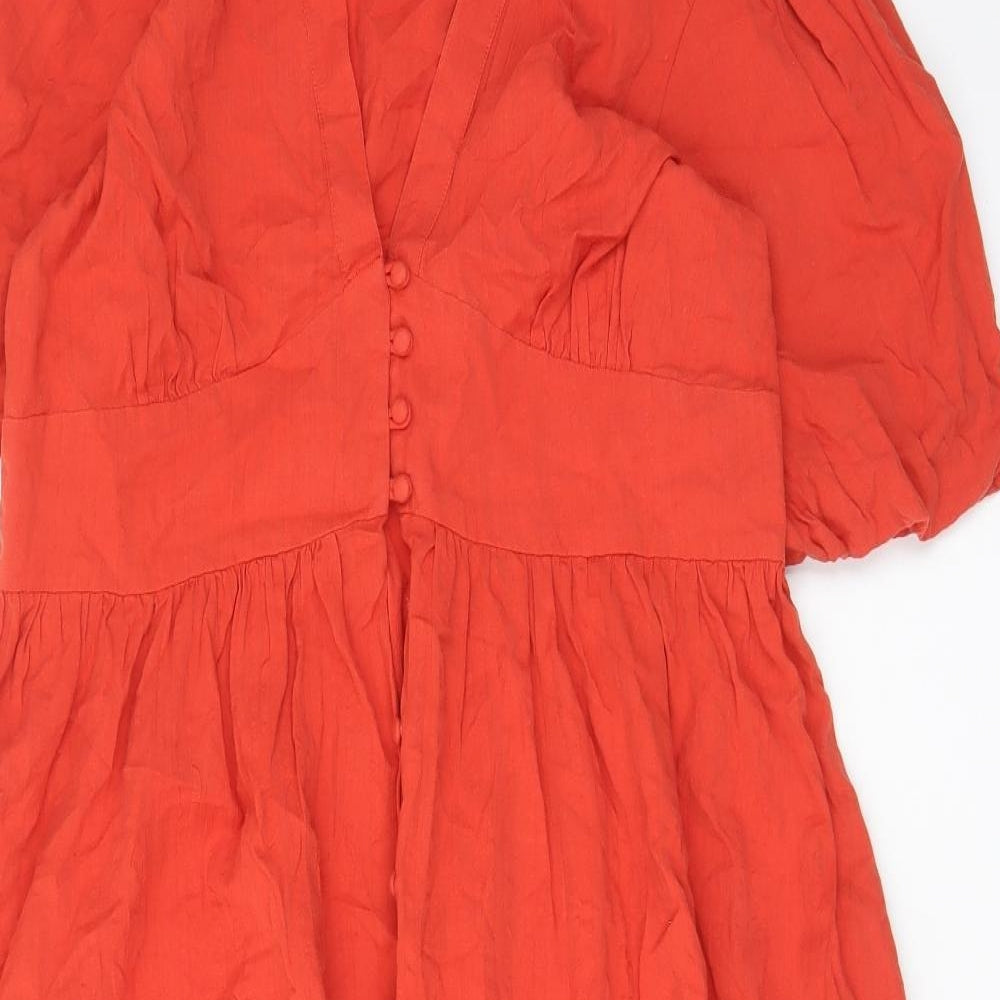 Nobody's Child Womens Orange Cotton A-Line Size 14 V-Neck Button - Slit, Pleated