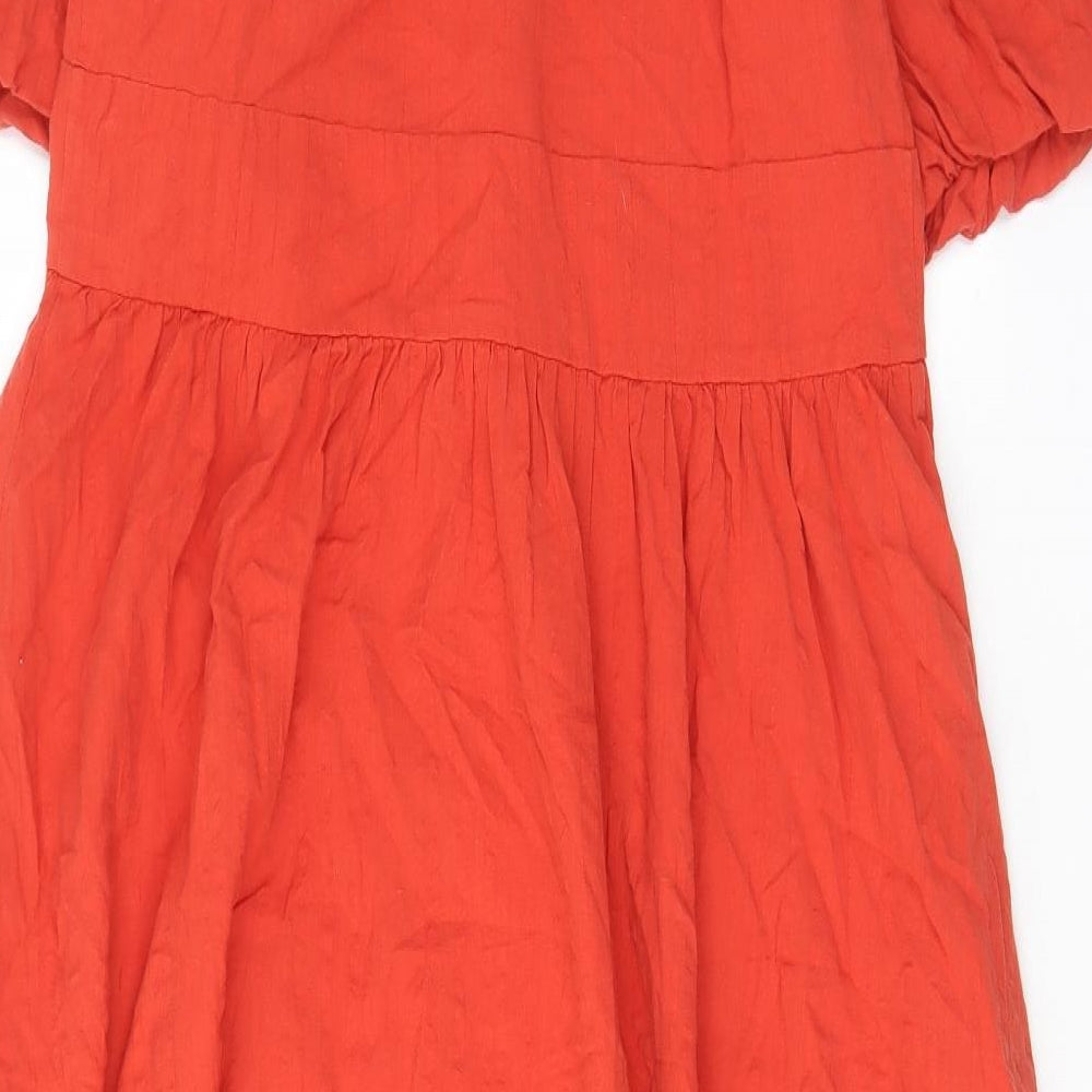 Nobody's Child Womens Orange Cotton A-Line Size 14 V-Neck Button - Slit, Pleated