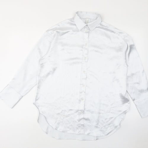 H&M Womens White Polyester Basic Button-Up Size XS Collared