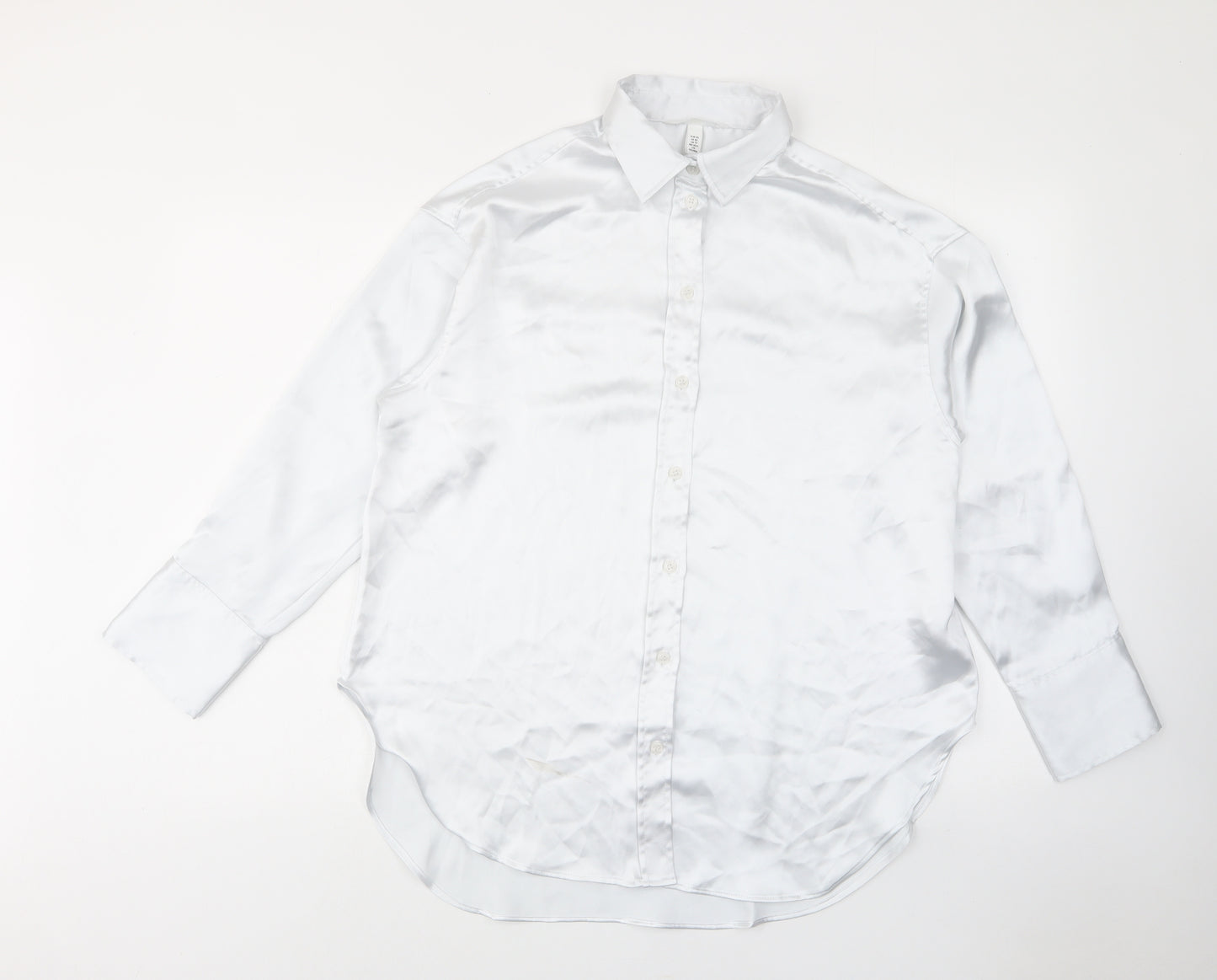 H&M Womens White Polyester Basic Button-Up Size XS Collared