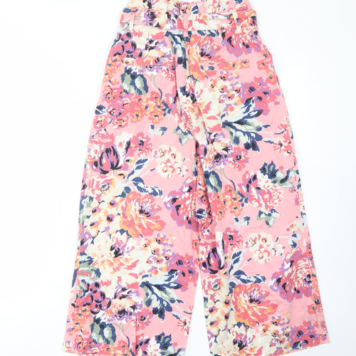 Zara Womens Pink Floral Polyester Trousers Size XS L22 in Regular Hook & Eye - Pockets, Pleated, Belted