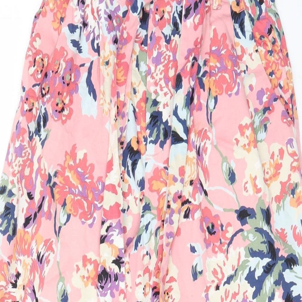 Zara Womens Pink Floral Polyester Trousers Size XS L22 in Regular Hook & Eye - Pockets, Pleated, Belted