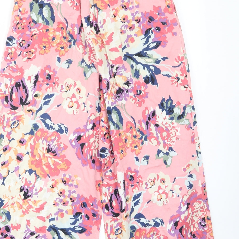 Zara Womens Pink Floral Polyester Trousers Size XS L22 in Regular Hook & Eye - Pockets, Pleated, Belted