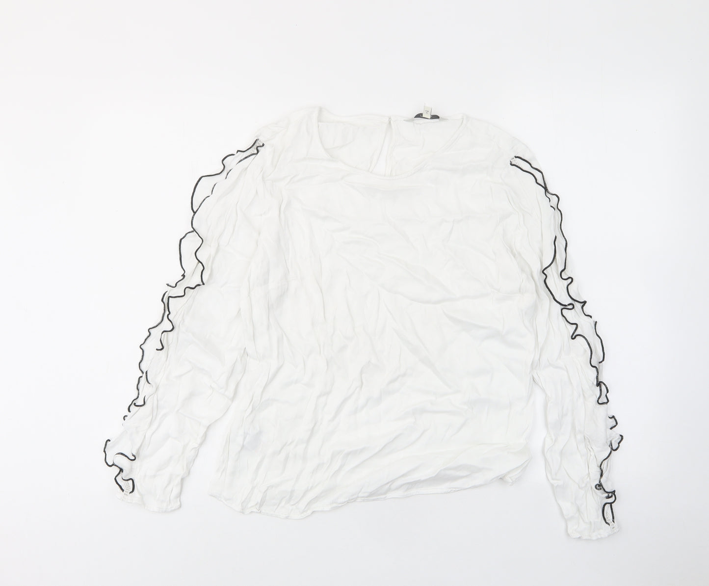 NEXT Womens White Viscose Basic T-Shirt Size 12 Crew Neck - Frill