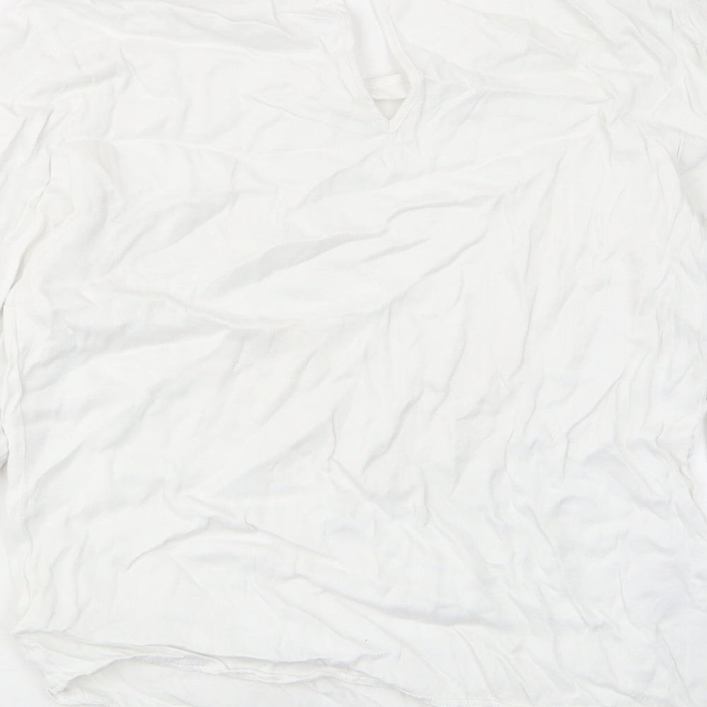 NEXT Womens White Viscose Basic T-Shirt Size 12 Crew Neck - Frill