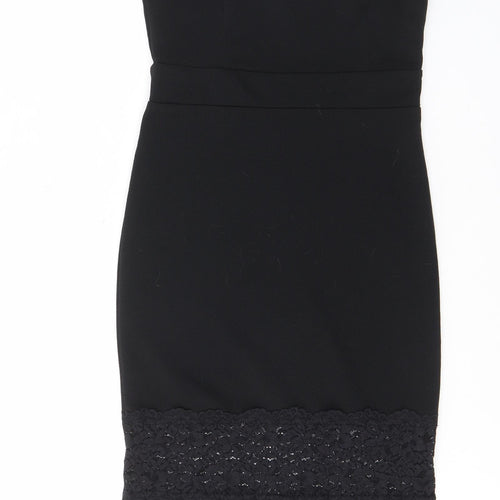 New Look Womens Black Polyester Bodycon Size 12 V-Neck Pullover - Lace