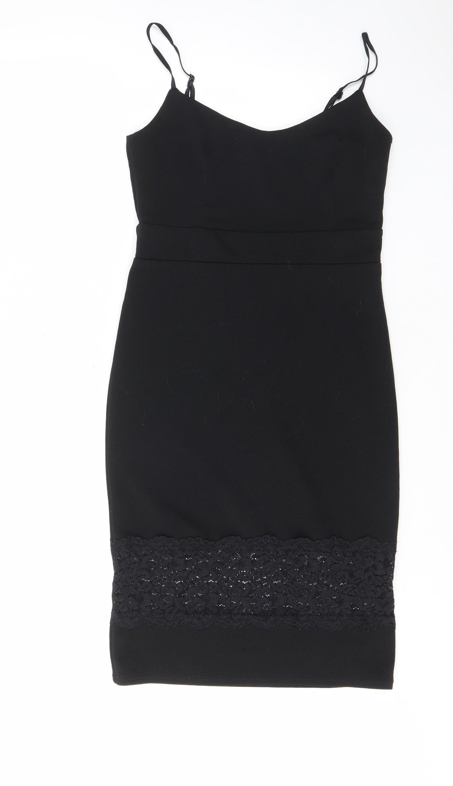 New Look Womens Black Polyester Bodycon Size 12 V-Neck Pullover - Lace