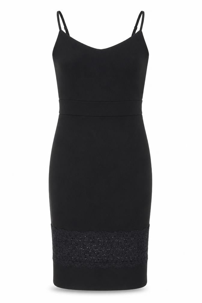 Front view of New Look women’s black polyester bodycon, size UK 12, v-neck pullover - lace
