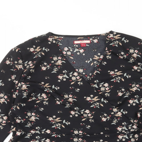 Joe Browns Womens Black Floral Polyester Basic Blouse Size 14 V-Neck - Tie