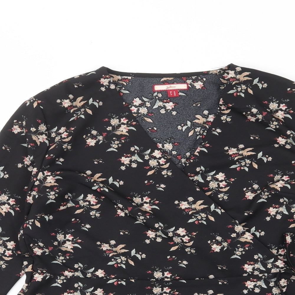 Joe Browns Womens Black Floral Polyester Basic Blouse Size 14 V-Neck - Tie