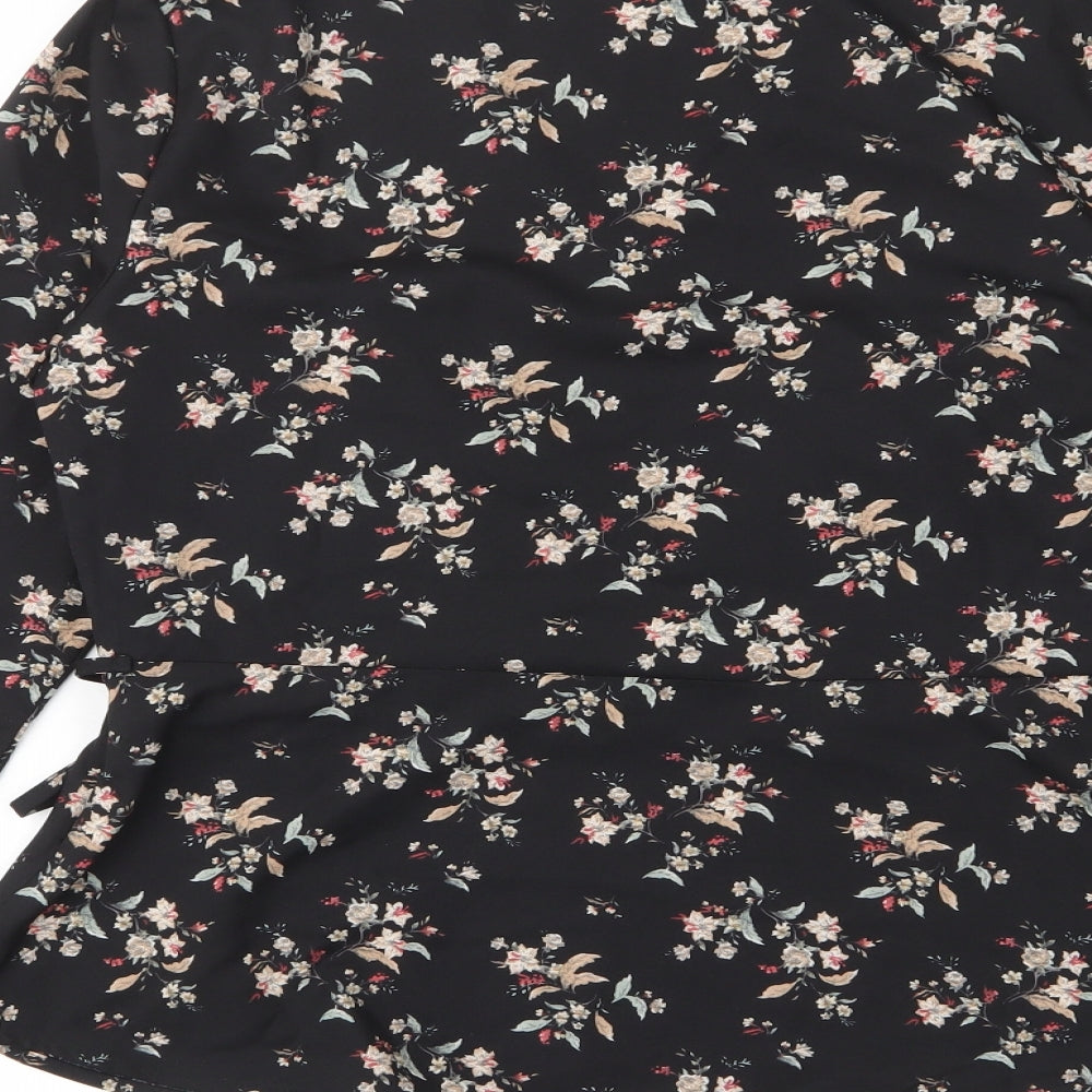 Joe Browns Womens Black Floral Polyester Basic Blouse Size 14 V-Neck - Tie