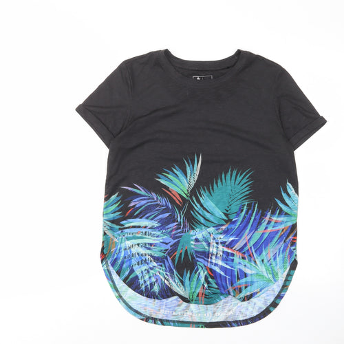 NEXT Womens Black Geometric Polyester Basic T-Shirt Size 10 Crew Neck