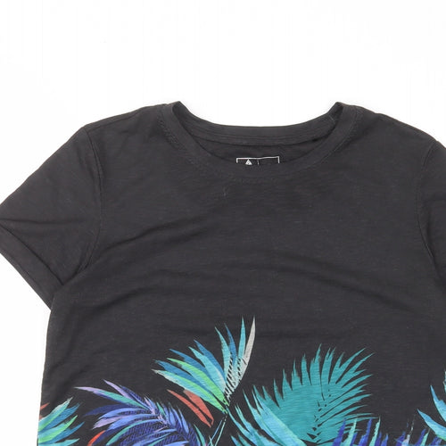 NEXT Womens Black Geometric Polyester Basic T-Shirt Size 10 Crew Neck