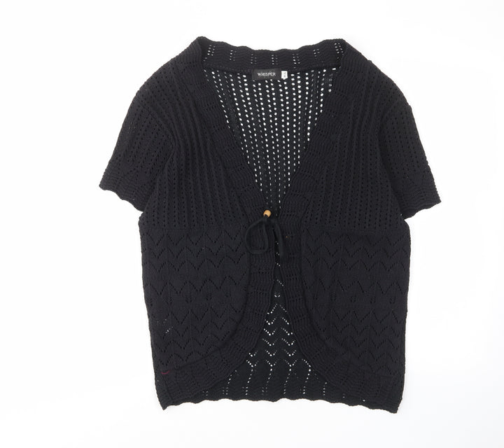Whisper Womens Black V-Neck Acrylic Cardigan Jumper Size M - Tie Closure