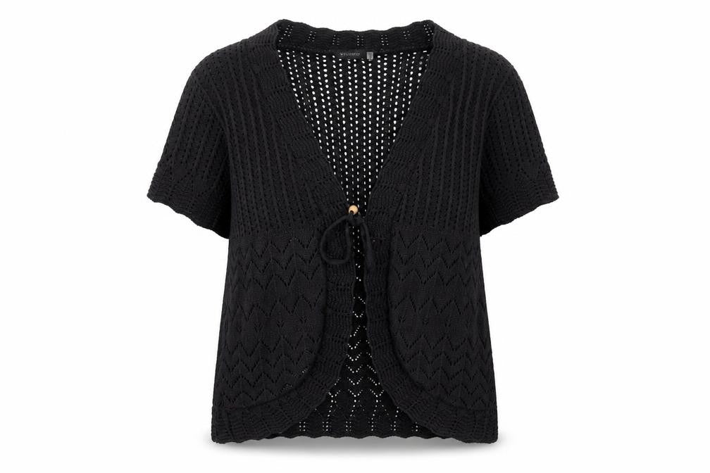 Whisper Womens Black V-Neck Acrylic Cardigan Jumper Size M - Tie Closure
