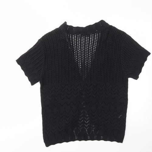Whisper Womens Black V-Neck Acrylic Cardigan Jumper Size M - Tie Closure