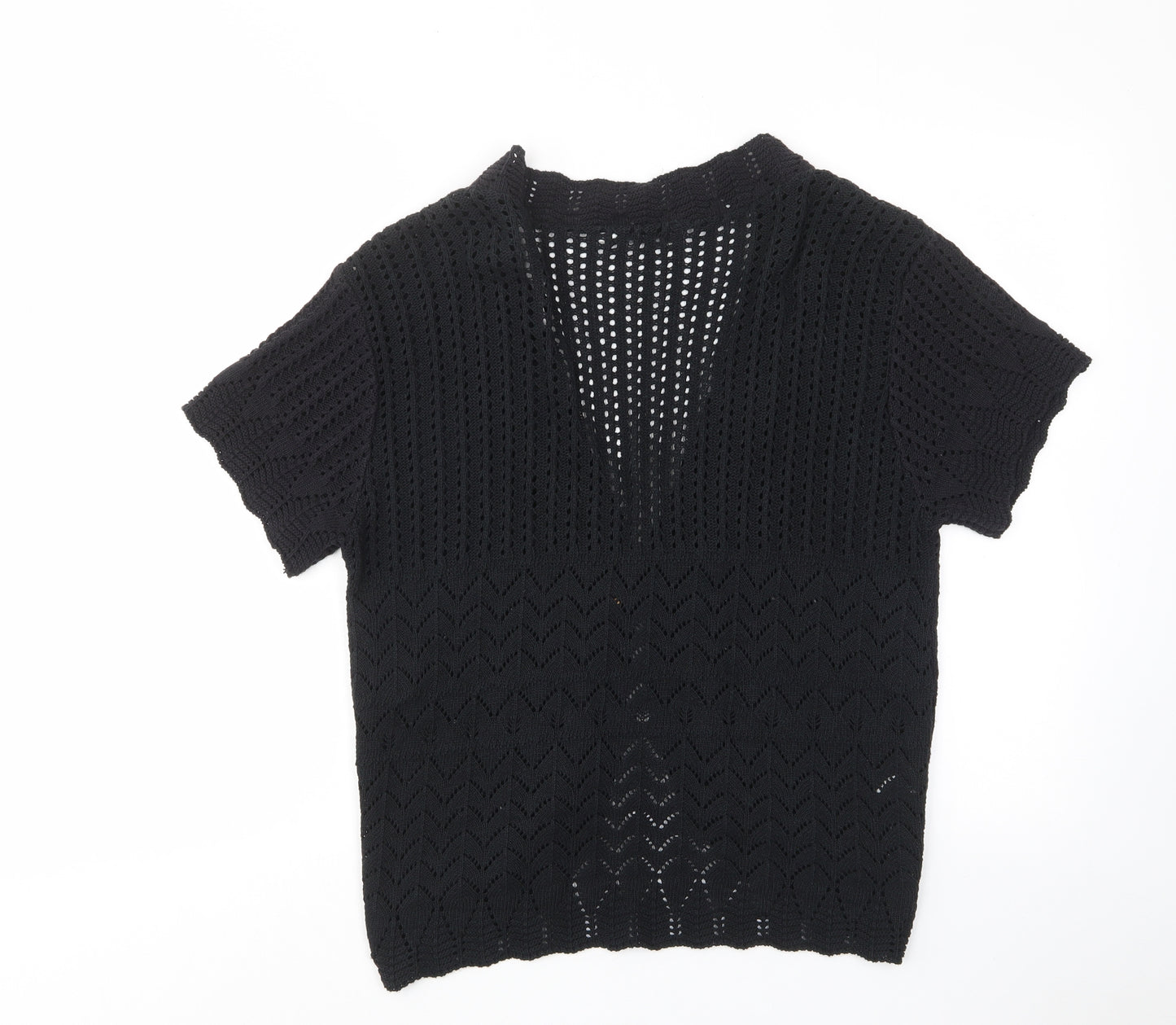 Whisper Womens Black V-Neck Acrylic Cardigan Jumper Size M - Tie Closure