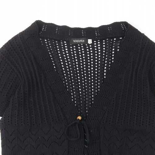 Whisper Womens Black V-Neck Acrylic Cardigan Jumper Size M - Tie Closure