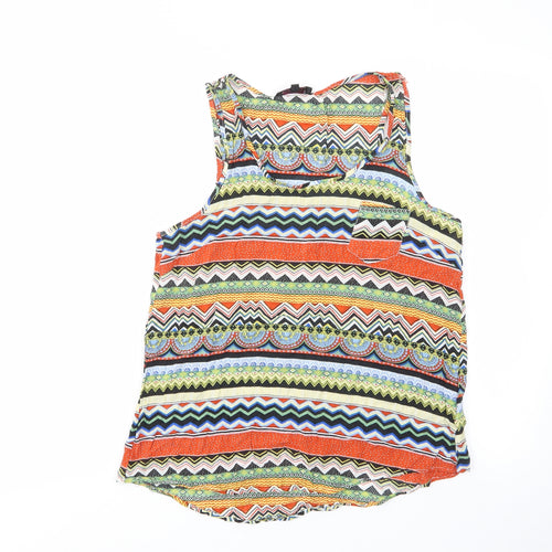Lilac Womens Multicoloured Geometric Viscose Basic Tank Size 10 Scoop Neck - Pocket