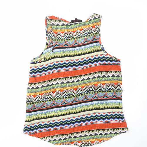 Lilac Womens Multicoloured Geometric Viscose Basic Tank Size 10 Scoop Neck - Pocket
