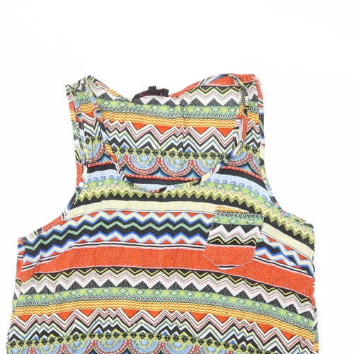 Lilac Womens Multicoloured Geometric Viscose Basic Tank Size 10 Scoop Neck - Pocket