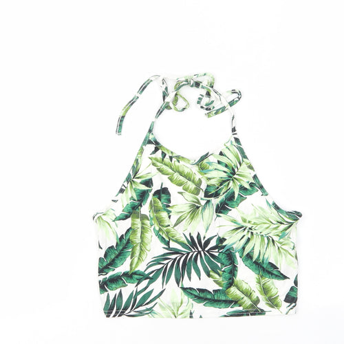 New Look Womens Green Geometric Viscose Cropped Tank Size 8 Halter