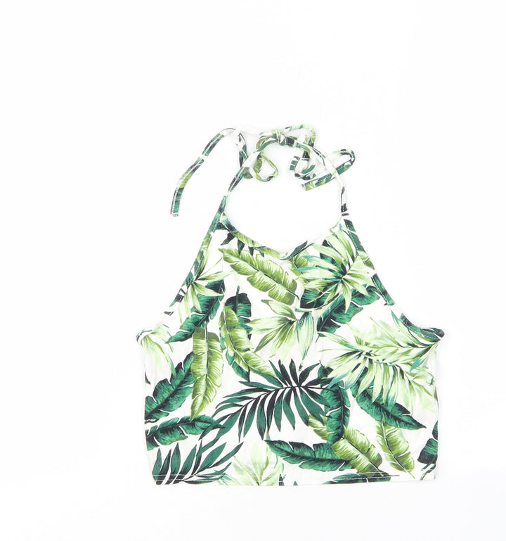 New Look Womens Green Geometric Viscose Cropped Tank Size 8 Halter