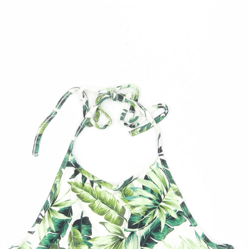 New Look Womens Green Geometric Viscose Cropped Tank Size 8 Halter
