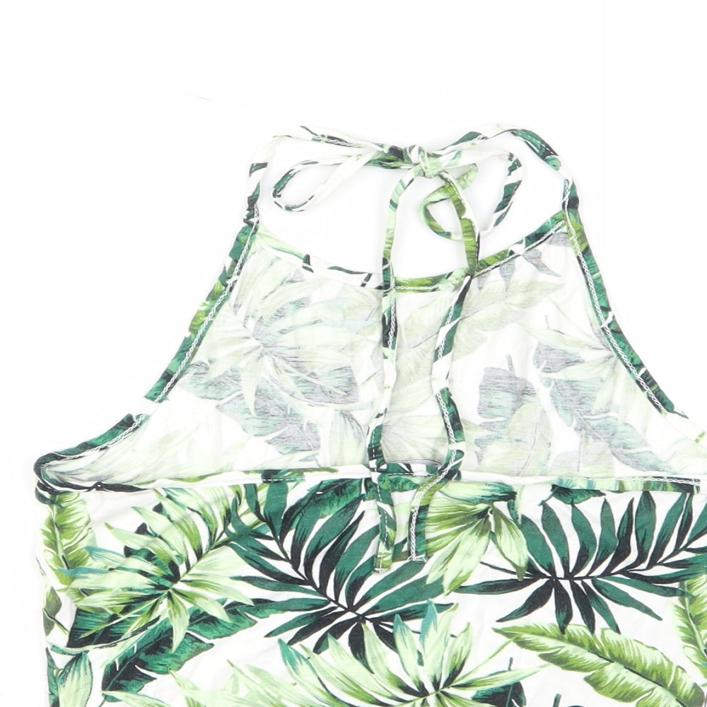 New Look Womens Green Geometric Viscose Cropped Tank Size 8 Halter