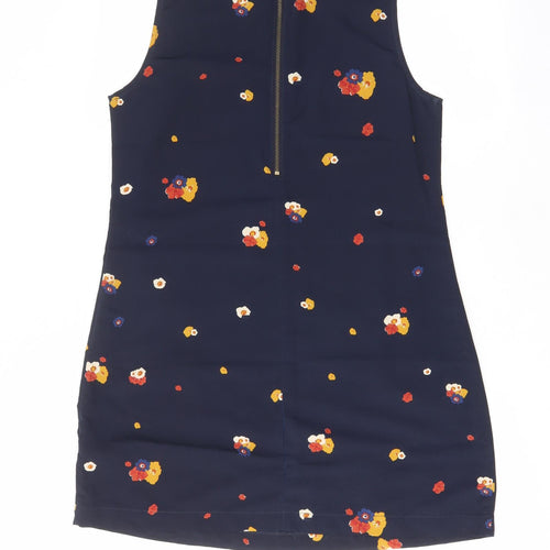 Dotti Womens Blue Floral Polyester A-Line Size 12 Boat Neck Zip - Pockets, Collared