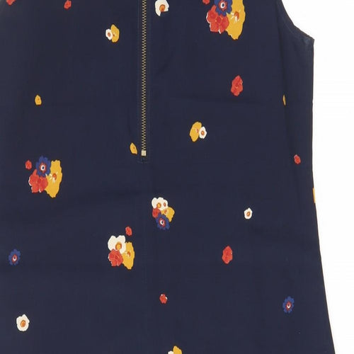 Dotti Womens Blue Floral Polyester A-Line Size 12 Boat Neck Zip - Pockets, Collared