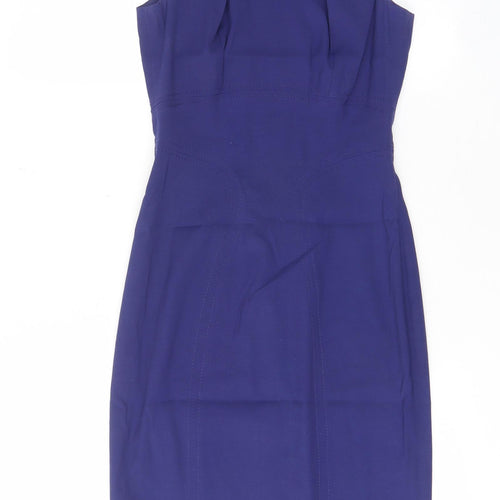 French Connection Womens Purple Viscose Pencil Dress Size 8 Scoop Neck Zip - Pleated
