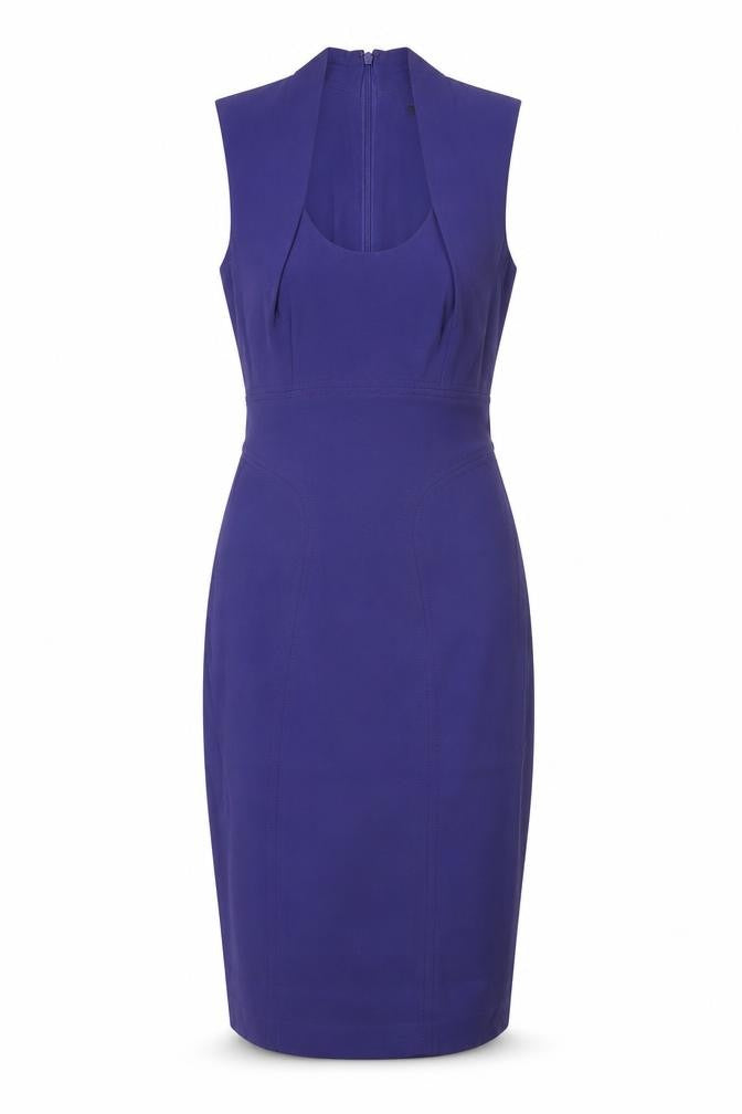 French Connection Womens Purple Viscose Pencil Dress Size 8 Scoop Neck Zip - Pleated