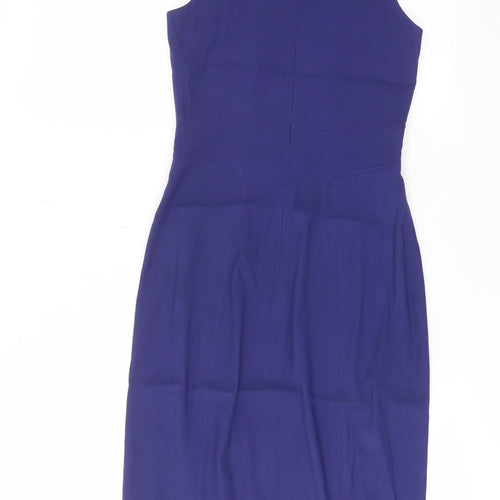 French Connection Womens Purple Viscose Pencil Dress Size 8 Scoop Neck Zip - Pleated