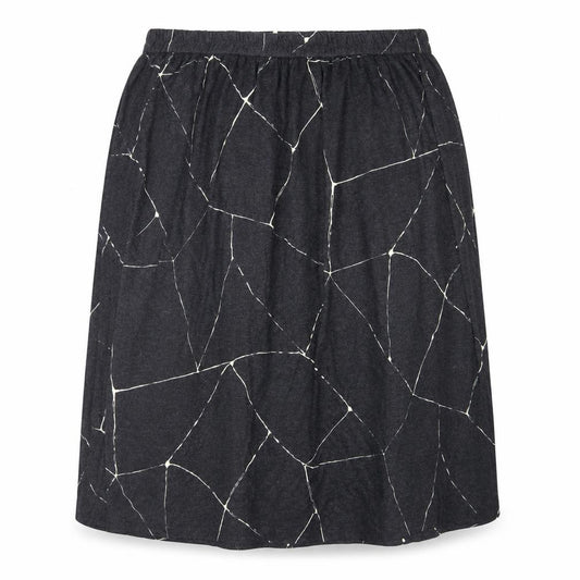 Front view of Eric Hill women’s grey geometric polyester a-line skirt, size UK 22, - elastic waist