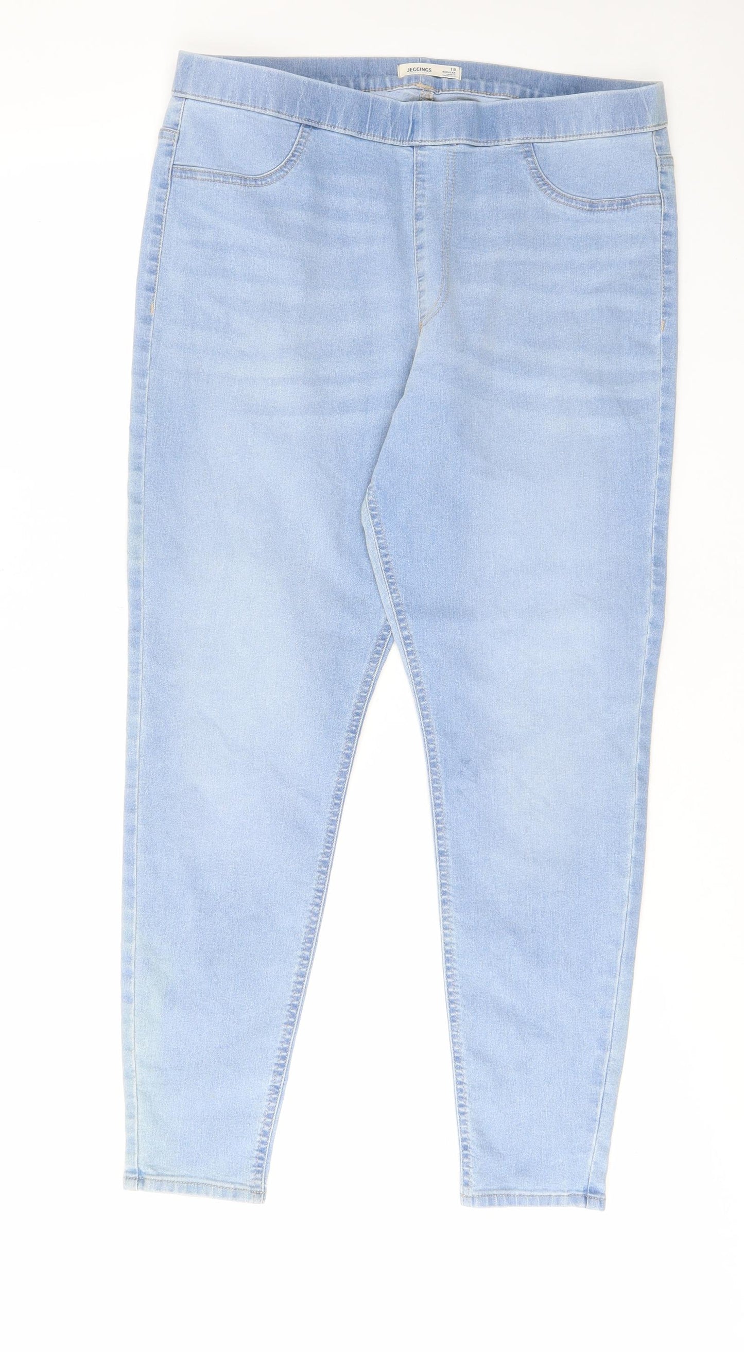 Marks and Spencer Womens Blue Cotton Skinny Jeans Size 18 L29 in Regular - Elastic waist