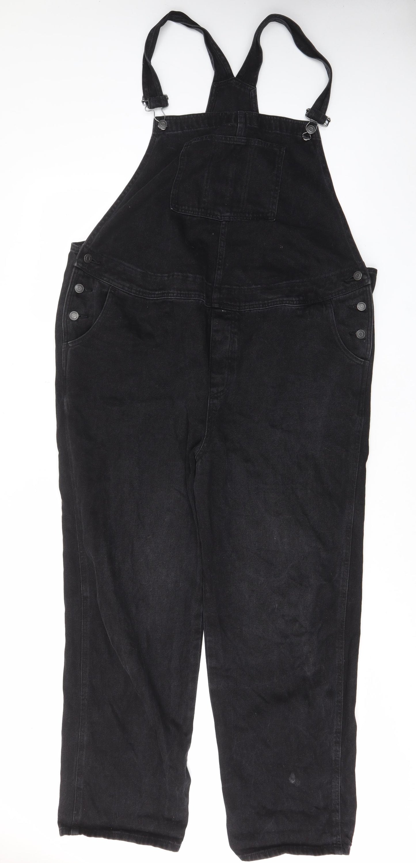 ASOS Womens Black Cotton Dungaree One-Piece Size 18 L31 in Button - Pockets, Belt Loops