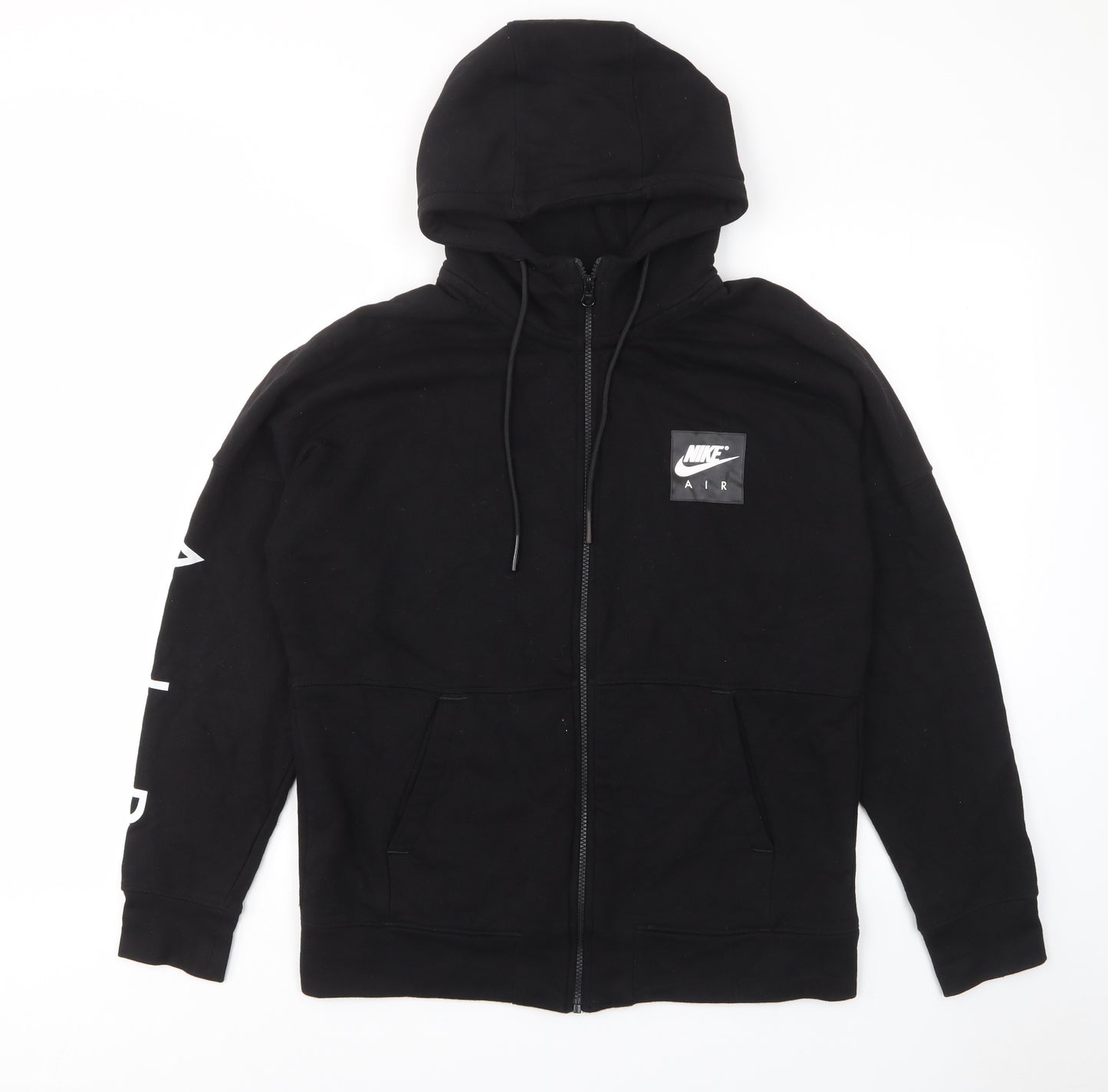 Nike Mens Black Cotton Full Zip Hoodie Size L - Pockets, Logo