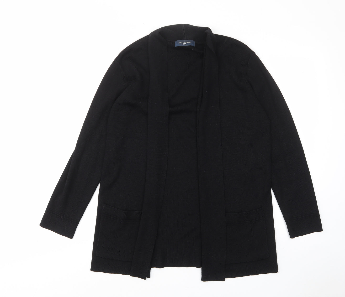 Debenhams Womens Black V-Neck Acrylic Cardigan Jumper Size 12 - Open, Pockets