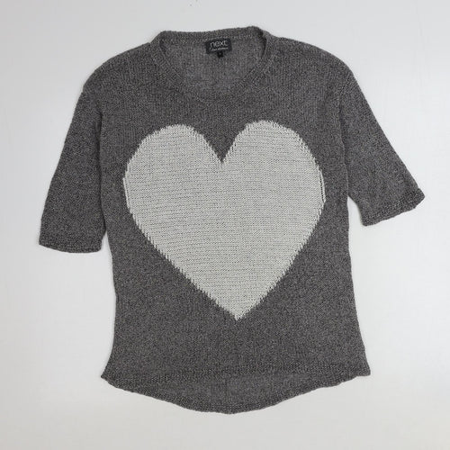 NEXT Womens Grey Scoop Neck Cotton Pullover Jumper Size 10 - Heart