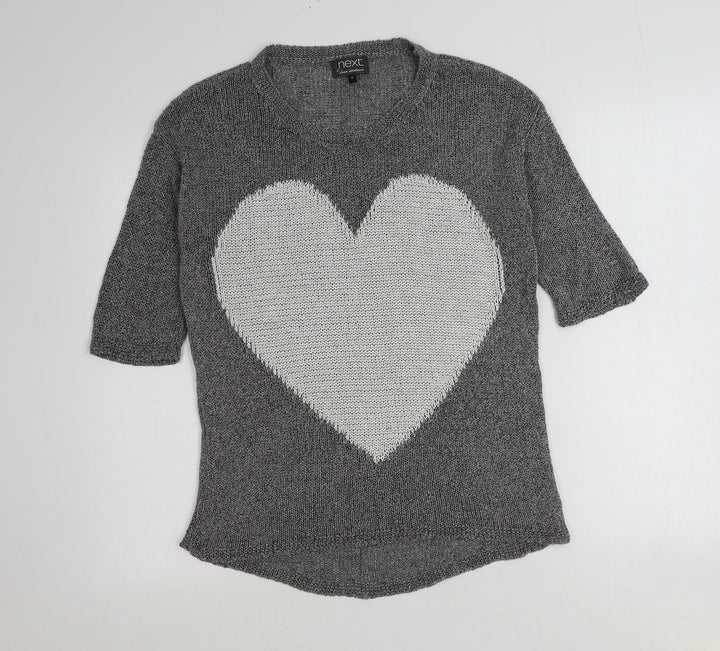 NEXT Womens Grey Scoop Neck Cotton Pullover Jumper Size 10 - Heart